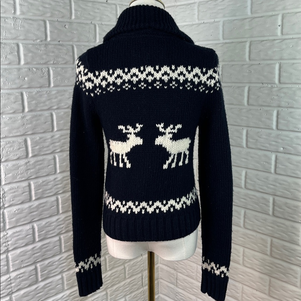 ABERCROMBIE & FITCH FAIR ISLE KNIT CARDIGAN MOOSE WOOL BLEND VELVET NAVY SZ MED - Picture 7 of 15